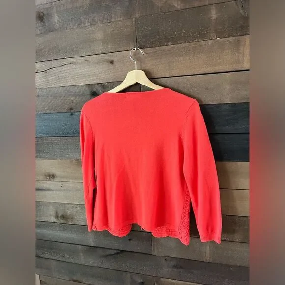 Joseph A Bright Orange Floral Tie Front Cardigan Sweater - Picture 4 of 10